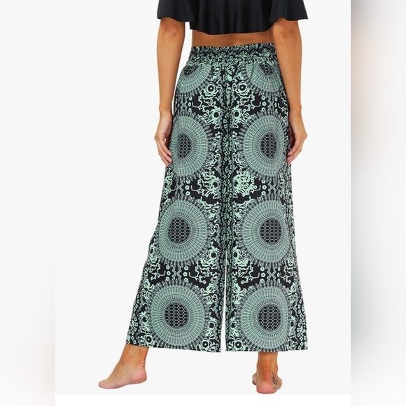 EXCELLENT USED CONDITION LU'S NAVY BLUE & TEAL CHIC WOMEN'S BOHO PANTS WIDE LEG - Picture 9 of 13
